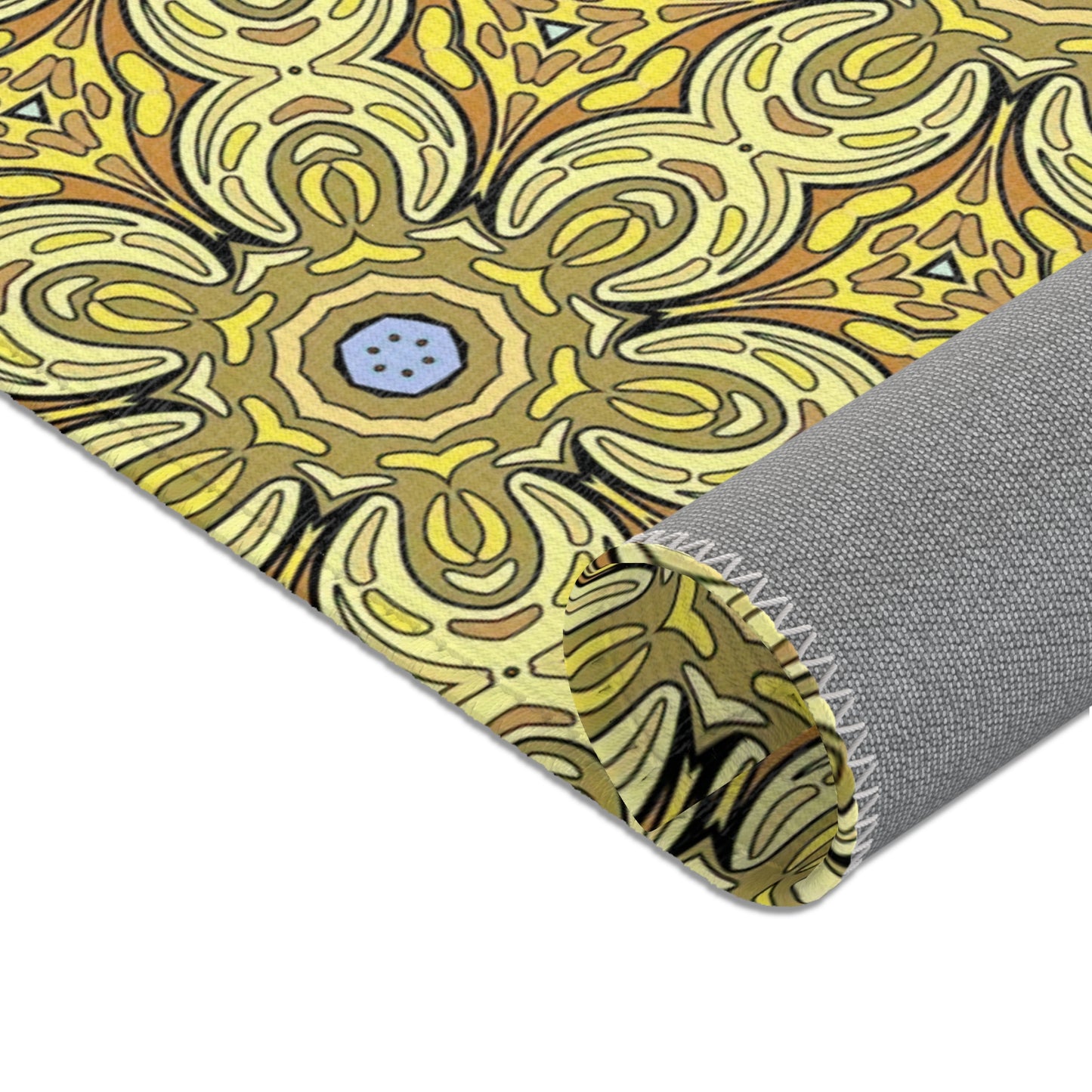 Retro Yellow Flowers Area Rug – Colorful Geometric Floral Rug for Modern Home Decor