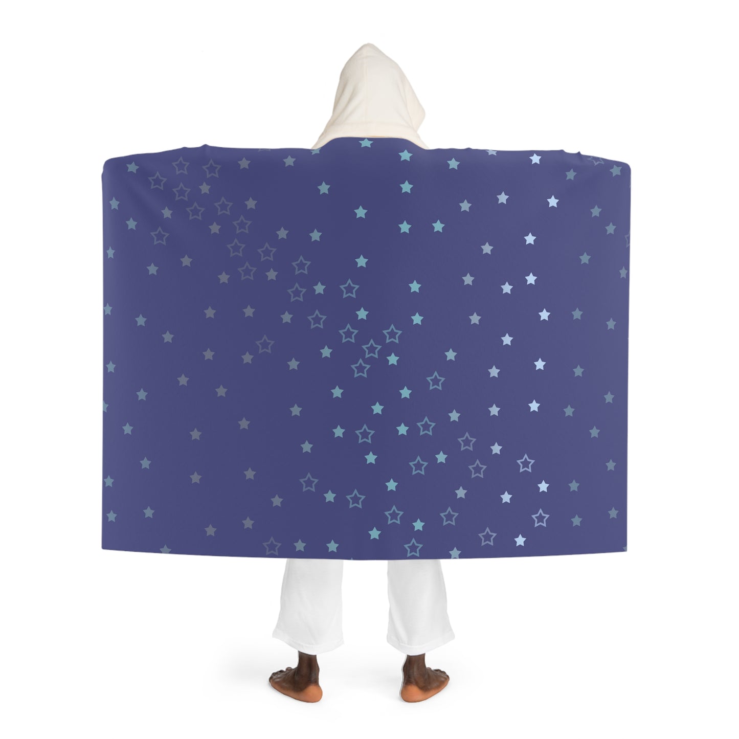 Blue Starfall Hooded Blanket – Blue Star Wearable Throw, Celestial Night Sky Cozy Fleece Wrap