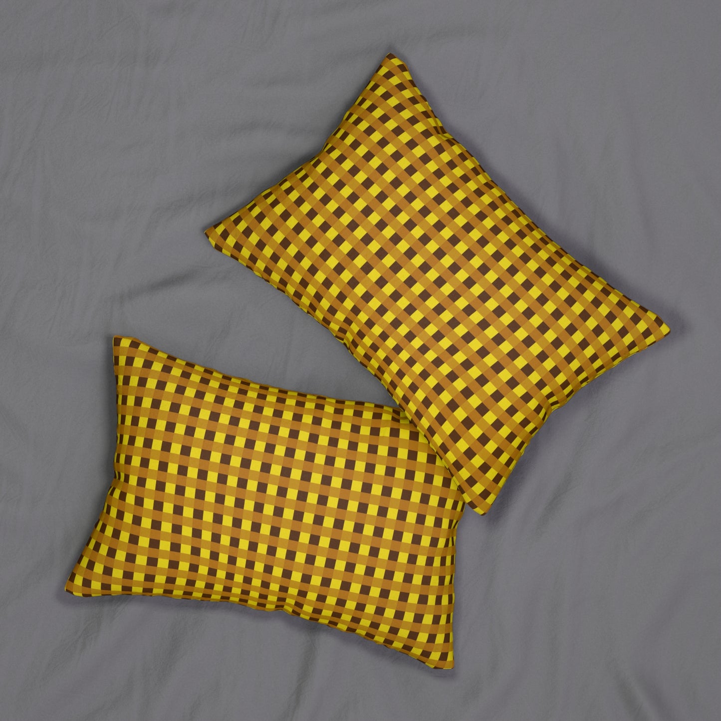 Retro Yellow Squares Lumbar Pillow – Vintage Checkered Accent Cushion for Spring or Mid-Century Modern Decor