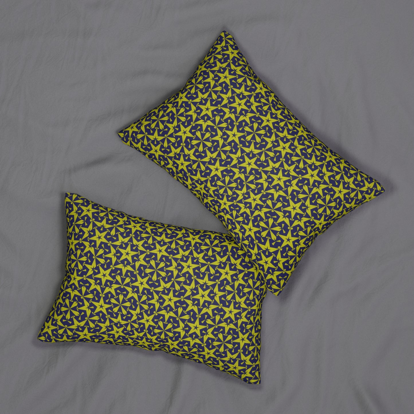Celestial Star Pattern Lumbar Pillow – Bold Yellow & Navy Geometric Cushion for Modern or Boho Home Decor