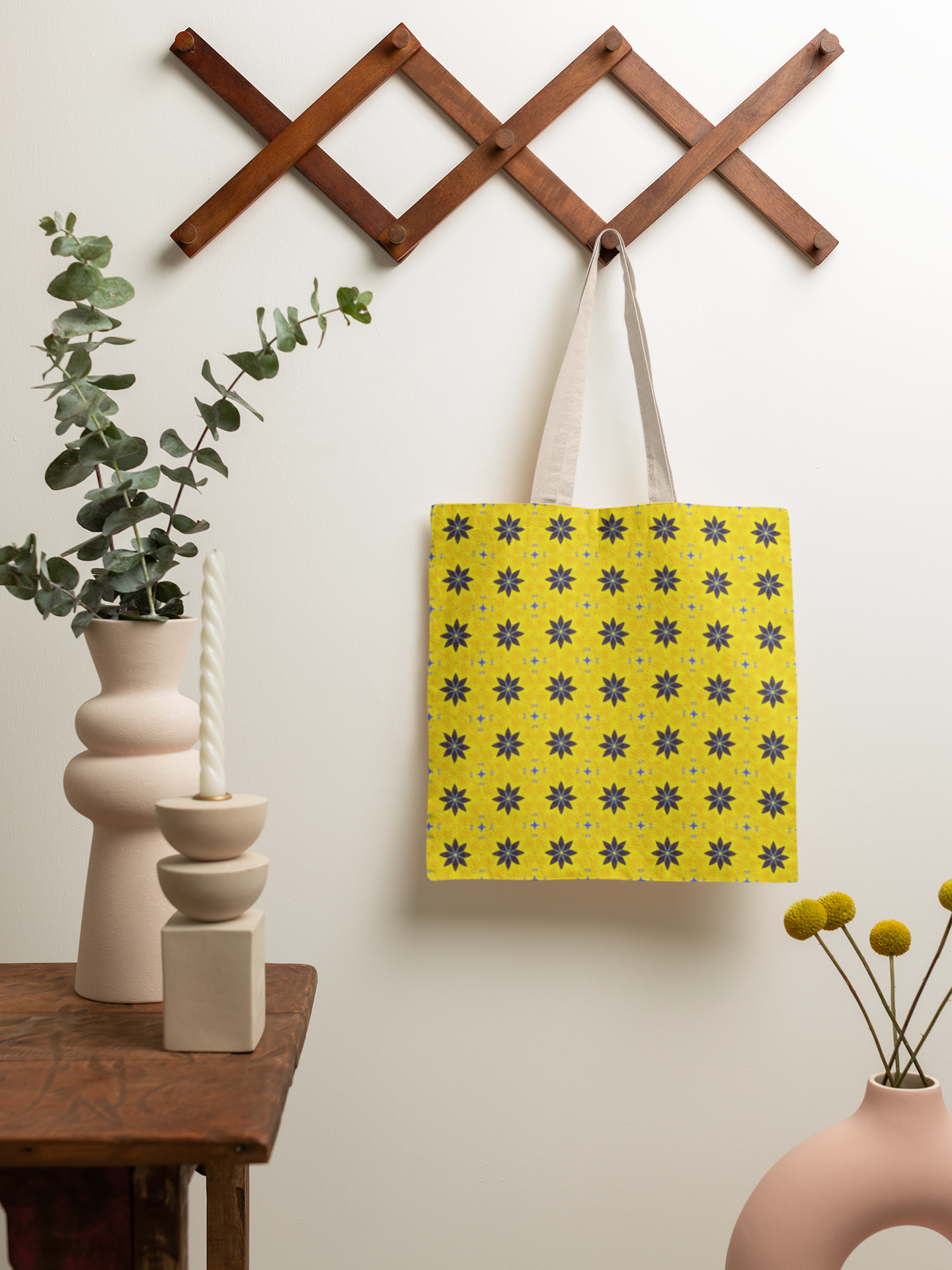 Navy Blue Flowers Tote Bag – Bold Floral Canvas Tote for Boho Chic Style