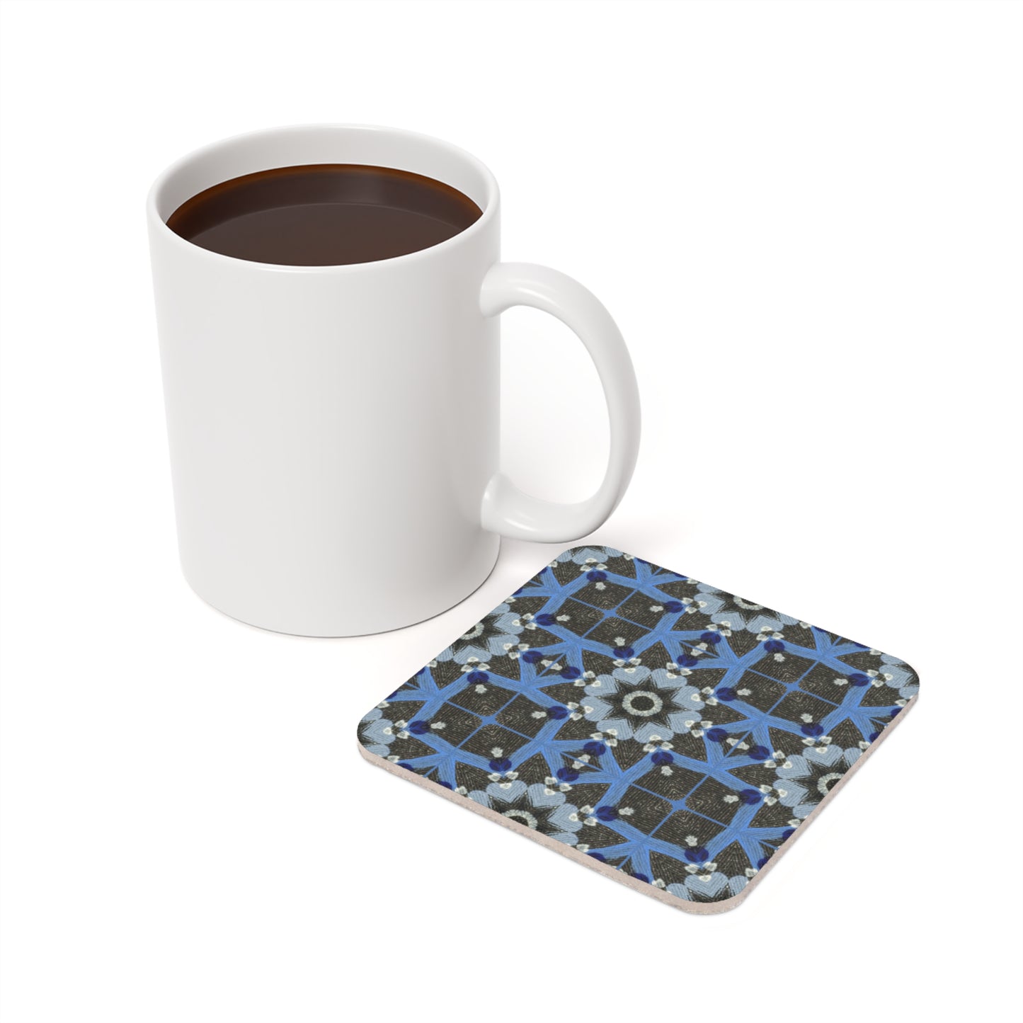 Blue Quilt Pattern Coaster – Quilted Patchwork Drink Coaster, Vintage Tile Cotton Table Accent
