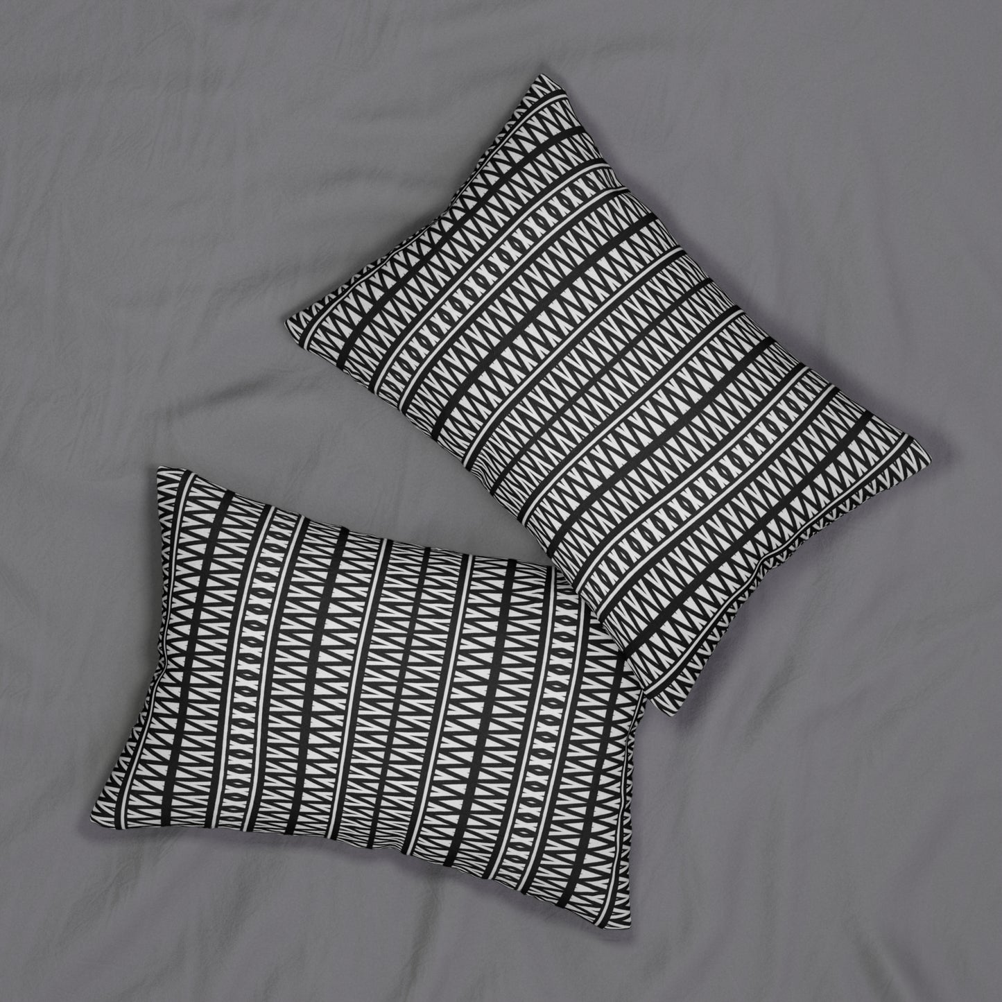 Black and White Tribal Triangle Lumbar Pillow – Geometric Accent Pillow for Minimalist or Boho Home Decor