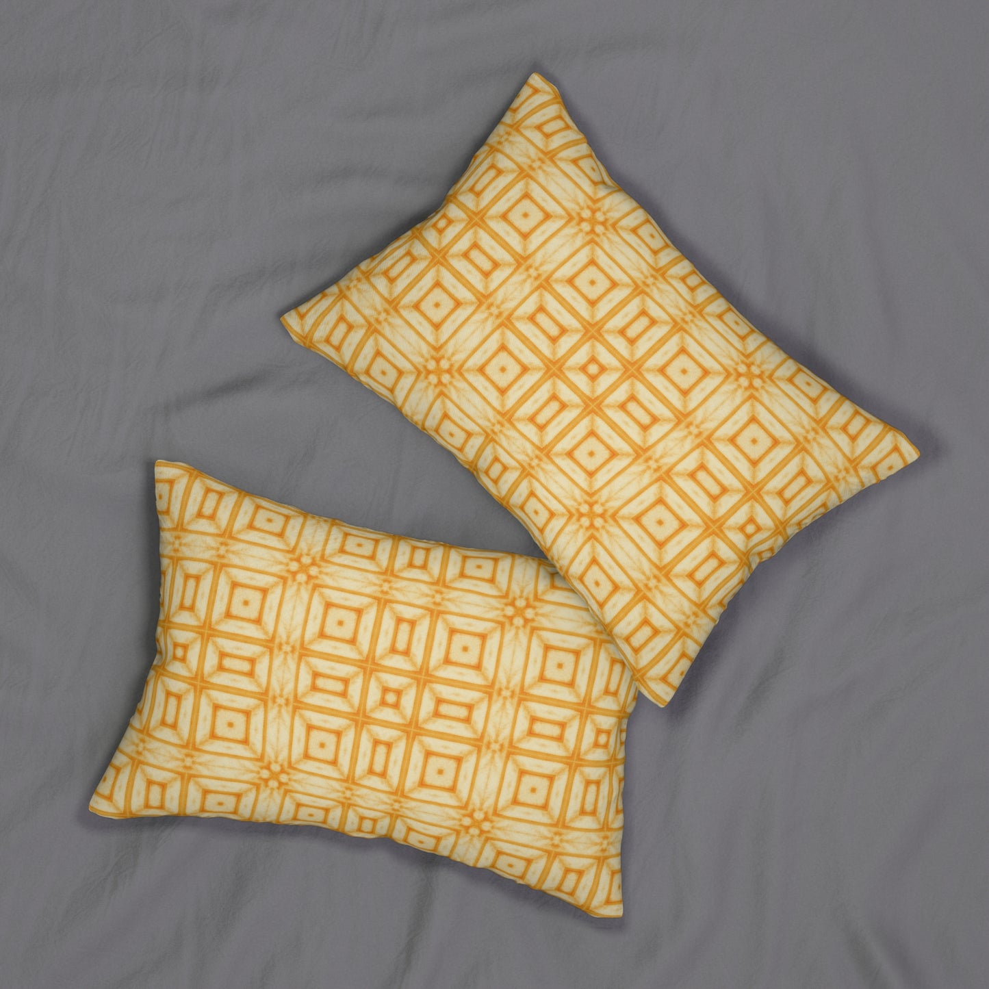 Yellow Tie-Dye Grid Lumbar Pillow – Warm Boho Decorative Cushion for Cozy, Modern, or Eclectic Home Decor
