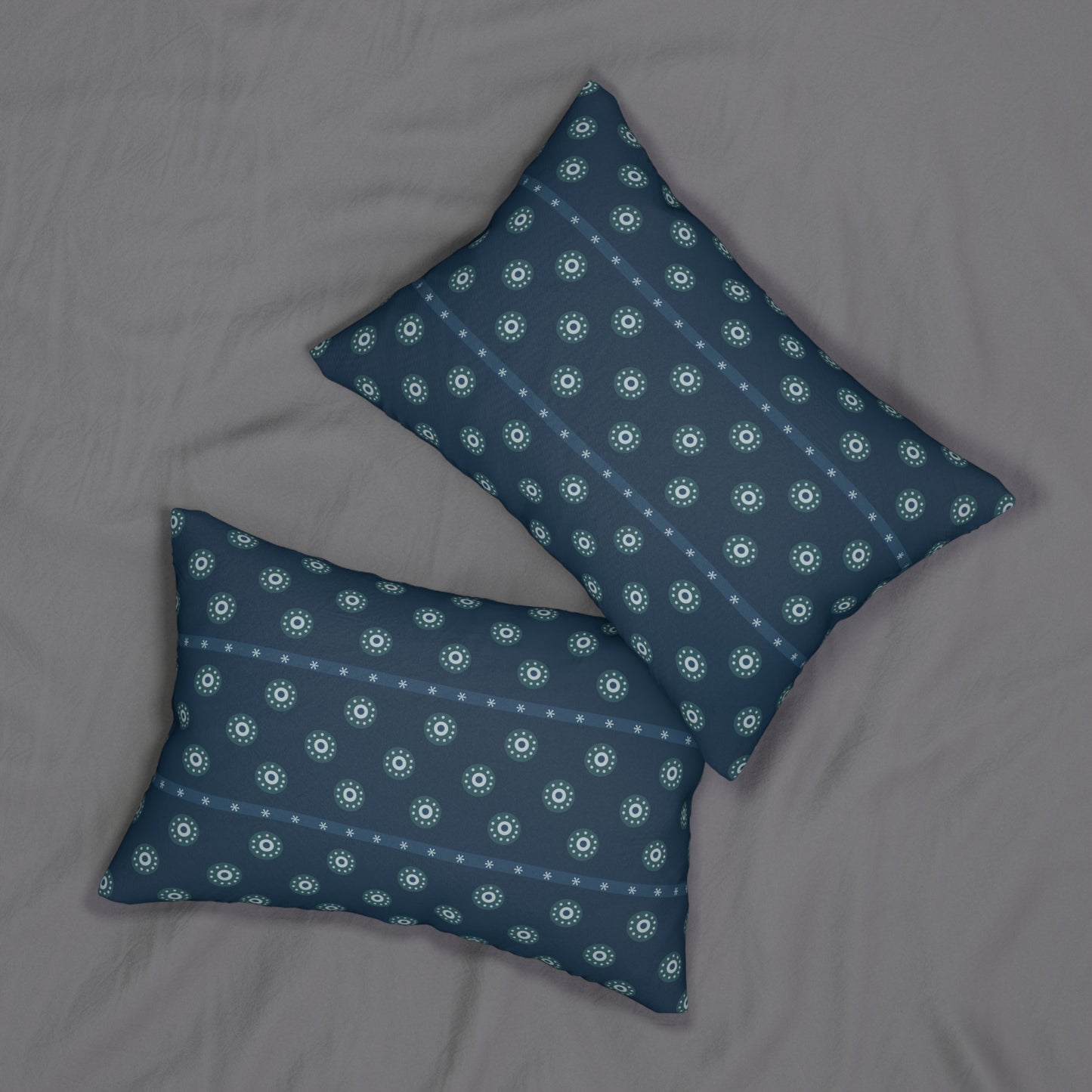 Blue Bohemian Lumbar Pillow – Geometric Floral Accent Cushion for Cozy, Modern, or Boho Home Decor