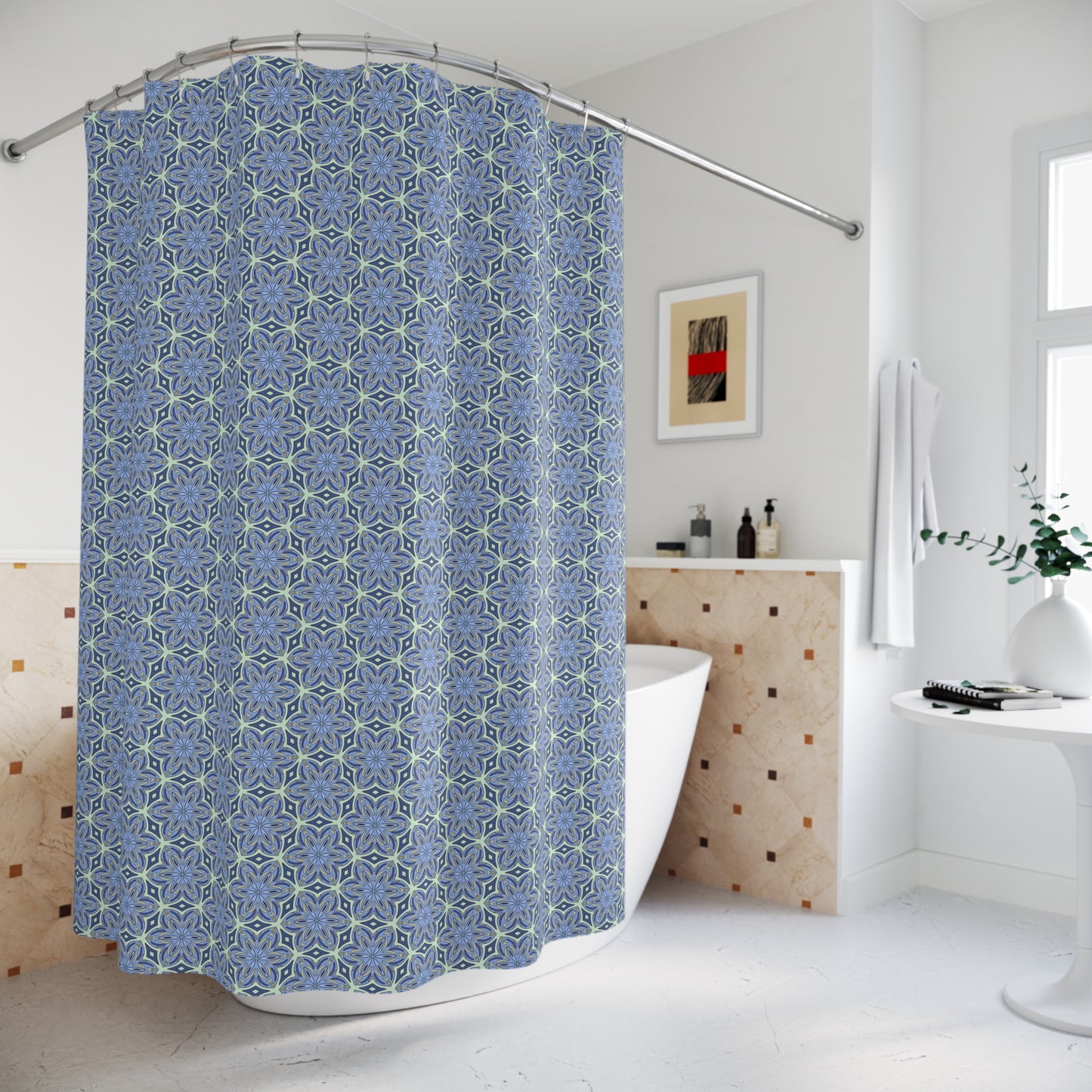 Pale Cornflower Blue and Yellow Shower Curtain – Elegant Floral Botanical Bathroom Decor for a Serene Oasis