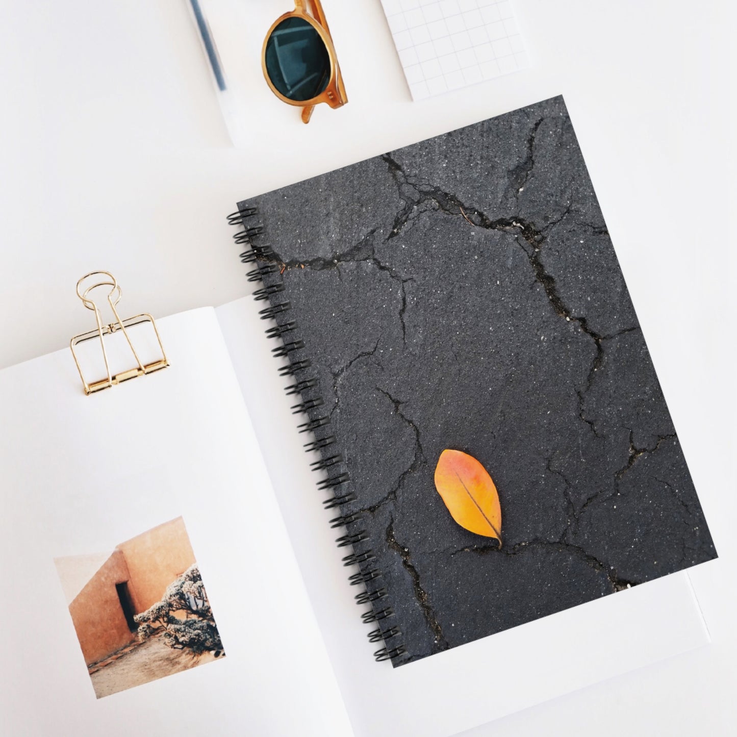 Orange Leaf on Black Concrete Notebook – Urban Autumn Journal for Minimalist Fall Writing and Modern Rustic Style