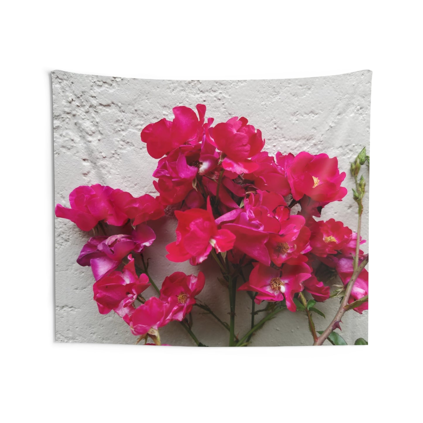 Bougainvillea Against White Stucco Wall Tapestry – Mediterranean Floral Decor, Summer Bloom Wall Hanging