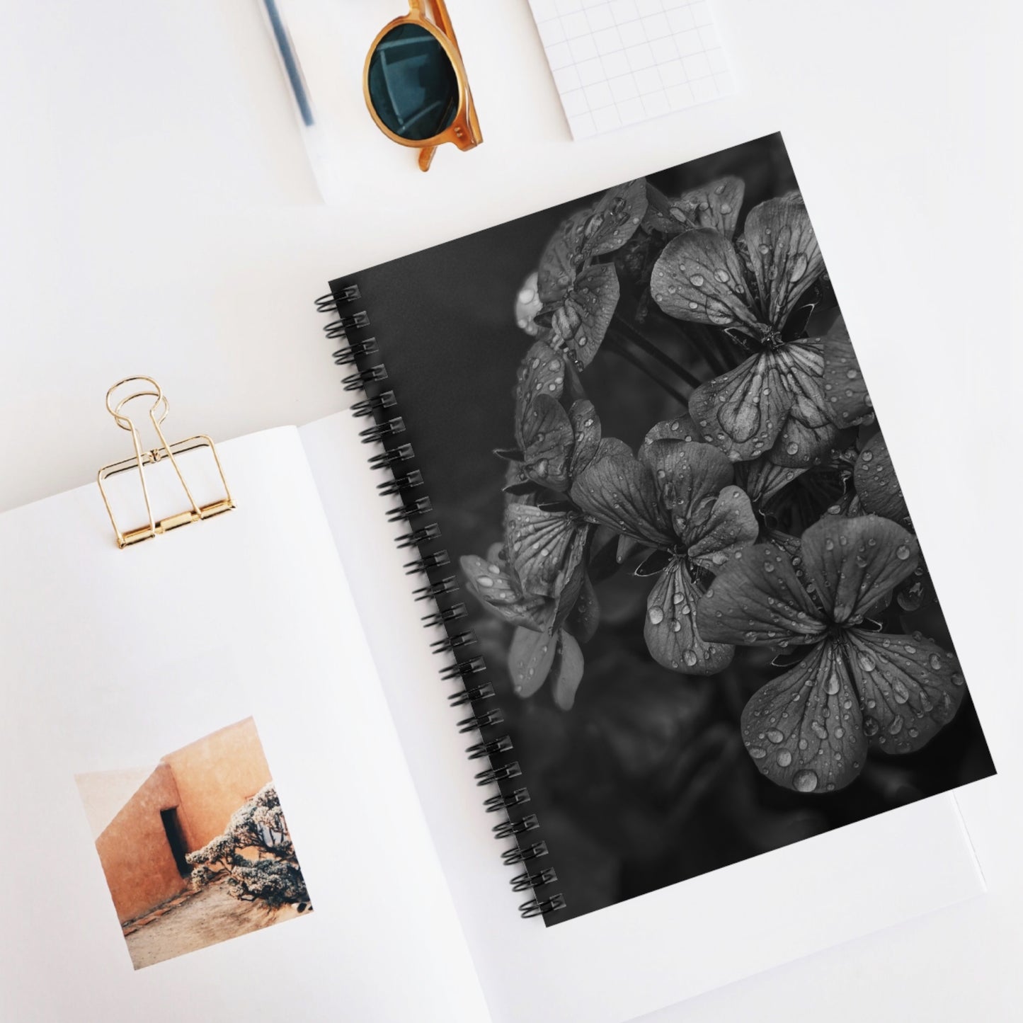Geranium After a Light Rain Spiral Notebook – Black and White Floral Photography Journal for Writing, Sketching, or Note Taking