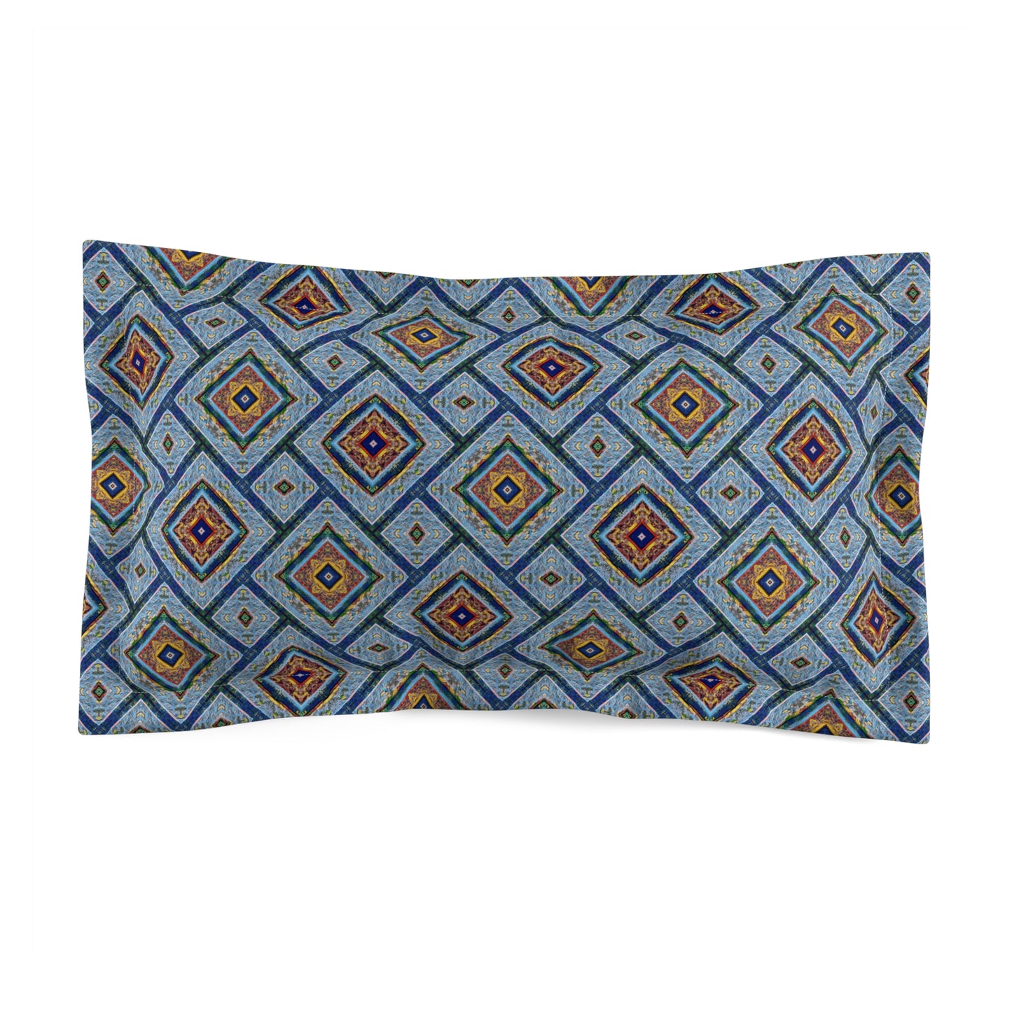 Blue Fusion Tiling Pillow Sham – Blue Geometric Diamond Design, Modern Tile Pattern Pillow Cover