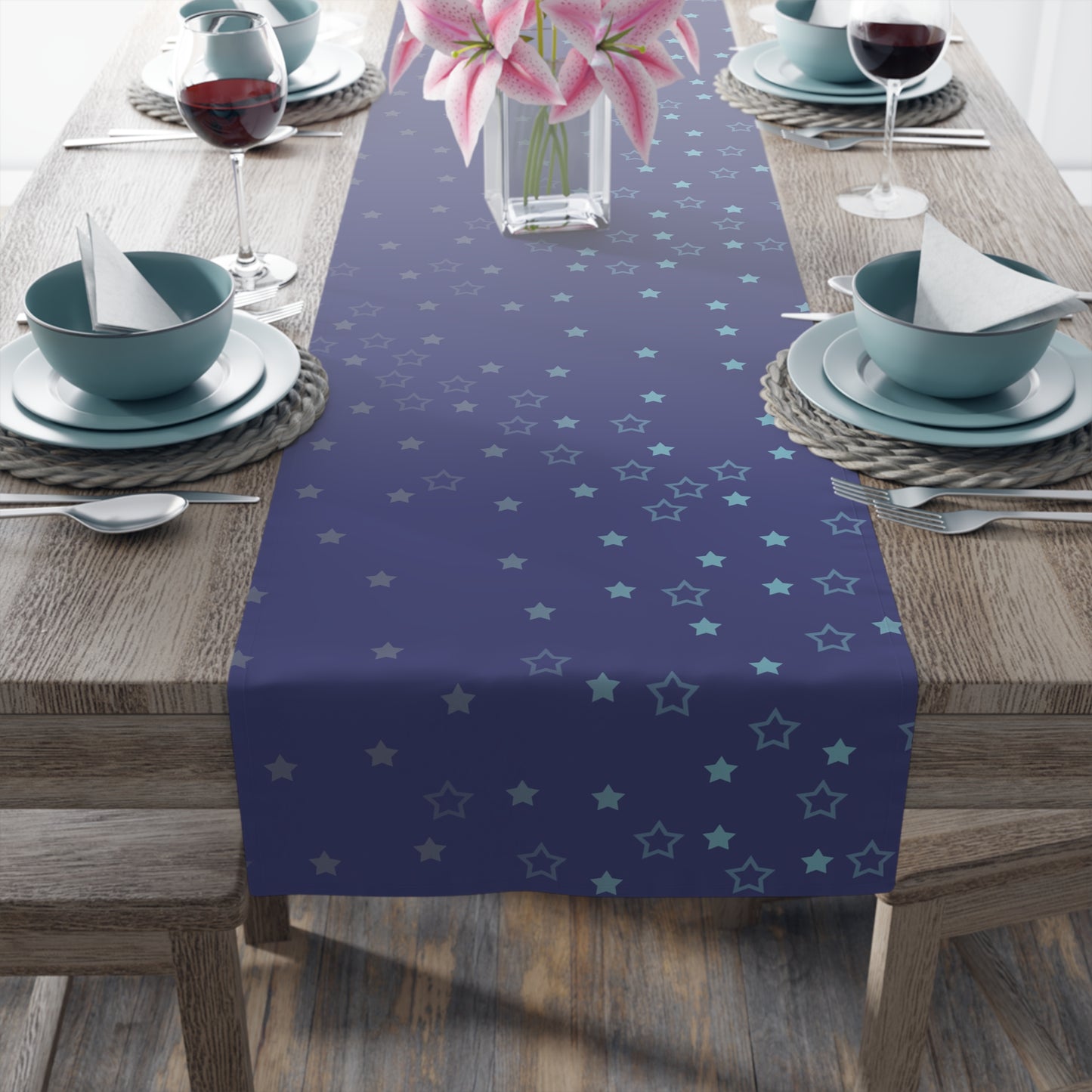 Blue Starfall Table Runner – Celestial Night Sky Decor, Blue Star Table Accent for Dining or Events