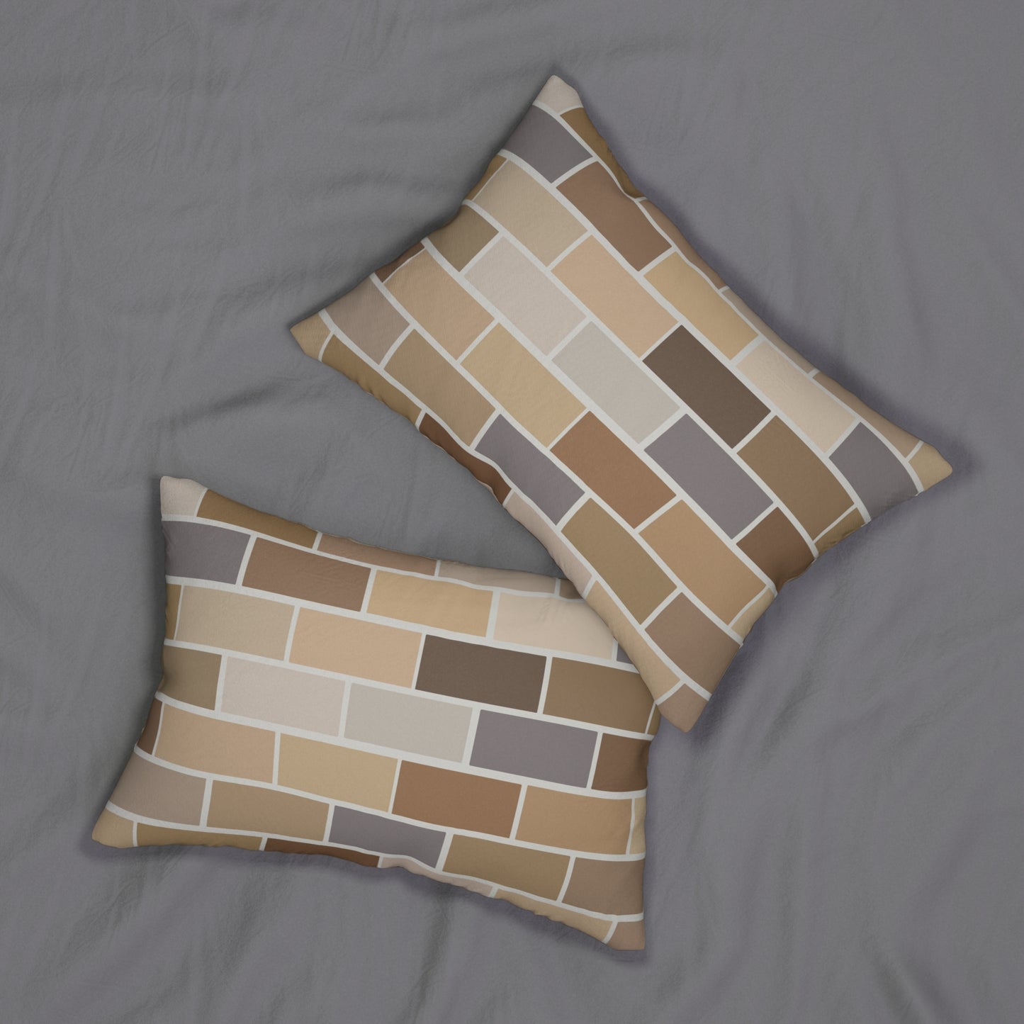 Neutral Brick Pattern Lumbar Pillow – Earth Tone Mosaic Cushion for Rustic Modern or Farmhouse Decor