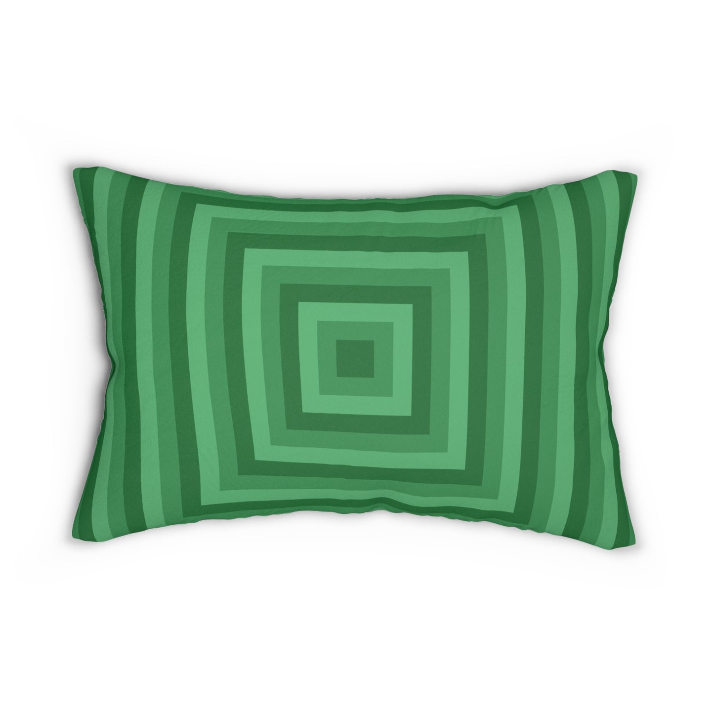 Green Optical Illusion Lumbar Pillow – Retro Concentric Square Throw Cushion for Modern or Mid-Century Decor