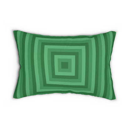 Green Optical Illusion Lumbar Pillow – Retro Concentric Square Throw Cushion for Modern or Mid-Century Decor
