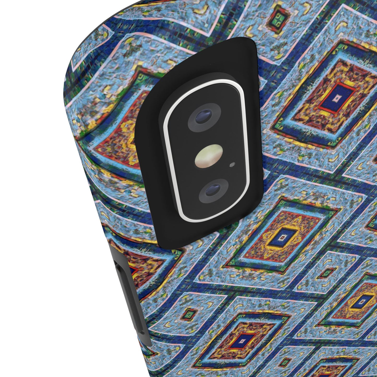 Blue Fusion Tiling Tough Case – Blue Geometric Phone Case, Modern Diamond Pattern Cover, Abstract Tile Design