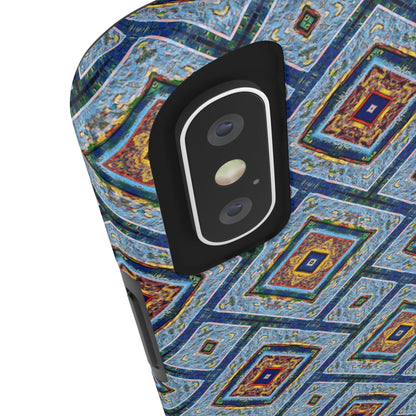 Blue Fusion Tiling Tough Case – Blue Geometric Phone Case, Modern Diamond Pattern Cover, Abstract Tile Design