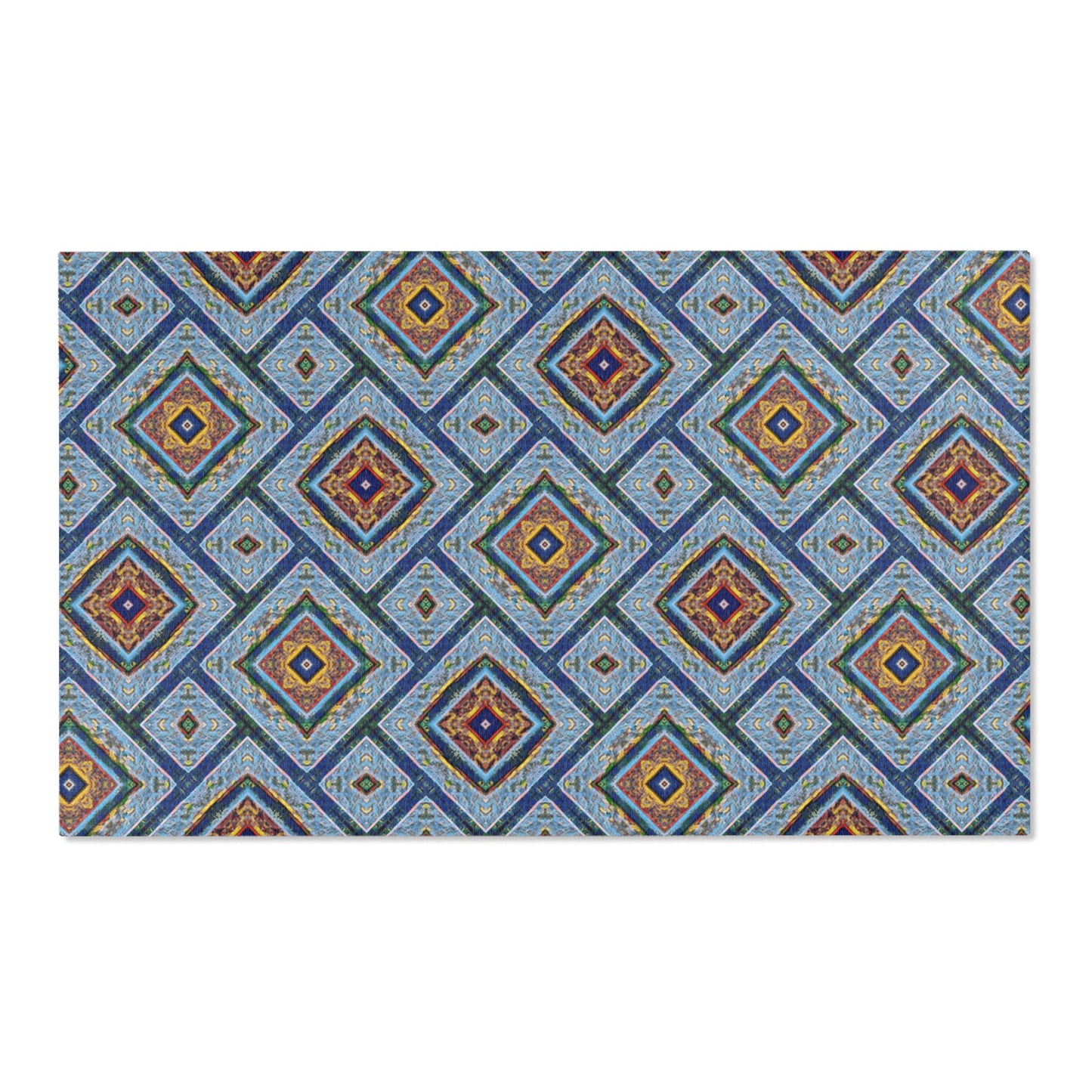 Blue Fusion Tiling Area Rug – Blue Geometric Home Decor, Modern Tile Pattern, Diamond Design Accent Rug