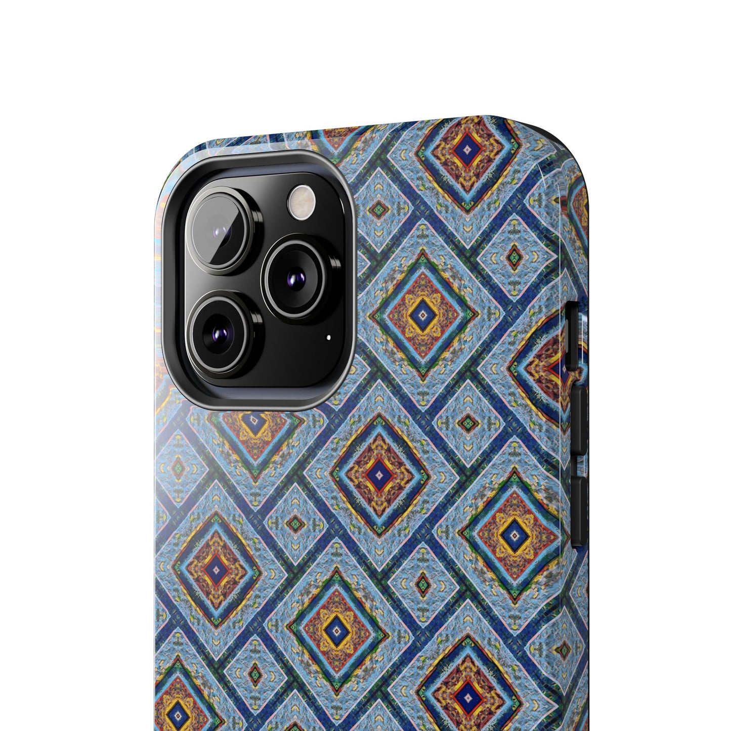 Blue Fusion Tiling Tough Case – Blue Geometric Phone Case, Modern Diamond Pattern Cover, Abstract Tile Design