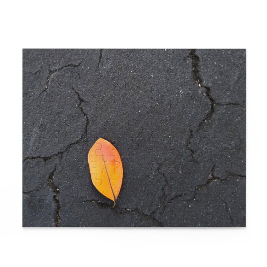 Orange Leaf on Black Concrete Puzzle – Moody Autumn Jigsaw for Minimalist Fall Decor and Nature Lovers