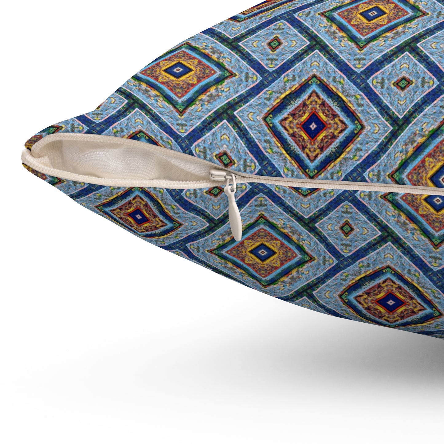 Blue Fusion Tiling Decorative Pillow – Blue Geometric Throw, Diamond Pattern Accent Pillow for Home Decor