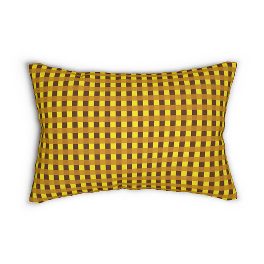 Retro Yellow Squares Lumbar Pillow – Vintage Checkered Accent Cushion for Spring or Mid-Century Modern Decor