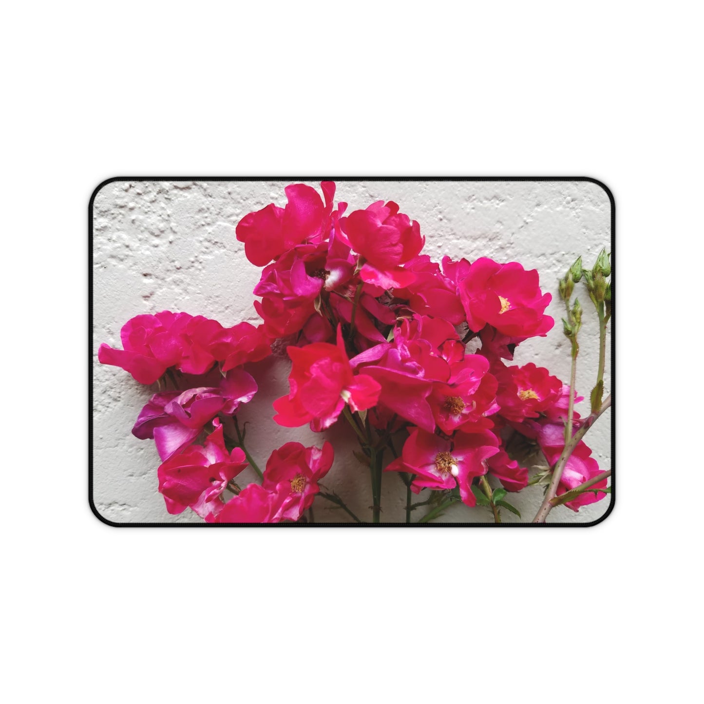 Bougainvillea Against White Stucco Wall Desk Mat – Mediterranean Floral Office Accessory, Summer Bloom Workspace Decor