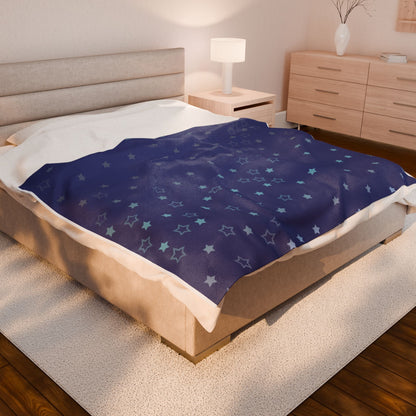 Blue Starfall Velveteen Plush Blanket – Blue Star Throw, Celestial Night Sky Fleece Blanket, Galaxy-Inspired Cozy Decor