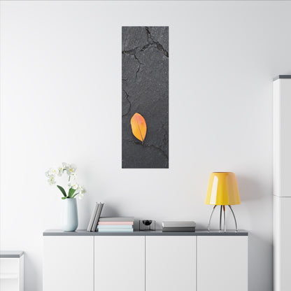 Orange Leaf Against Black Concrete Minimalistic Canvas Print – Contemporary Nature Photography Wall Art
