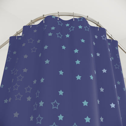 Blue Starfall Shower Curtain – Celestial Night Sky Bathroom Decor, Blue Star Galaxy-Inspired Curtain