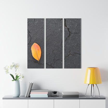 Orange Leaf on Black Concrete Acrylic Triptych – Modern Autumn Three-Panel Wall Art for Nature-Inspired Decor