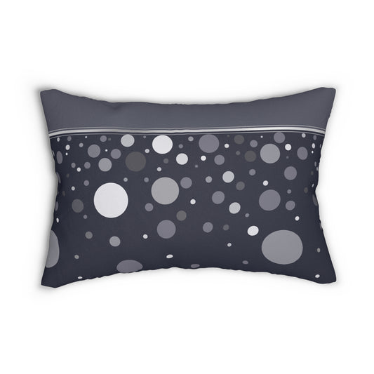 Dark Polka Dot Lumbar Pillow – Modern Abstract Black and Gray Circle Cushion for Minimalist or Space-Inspired Decor
