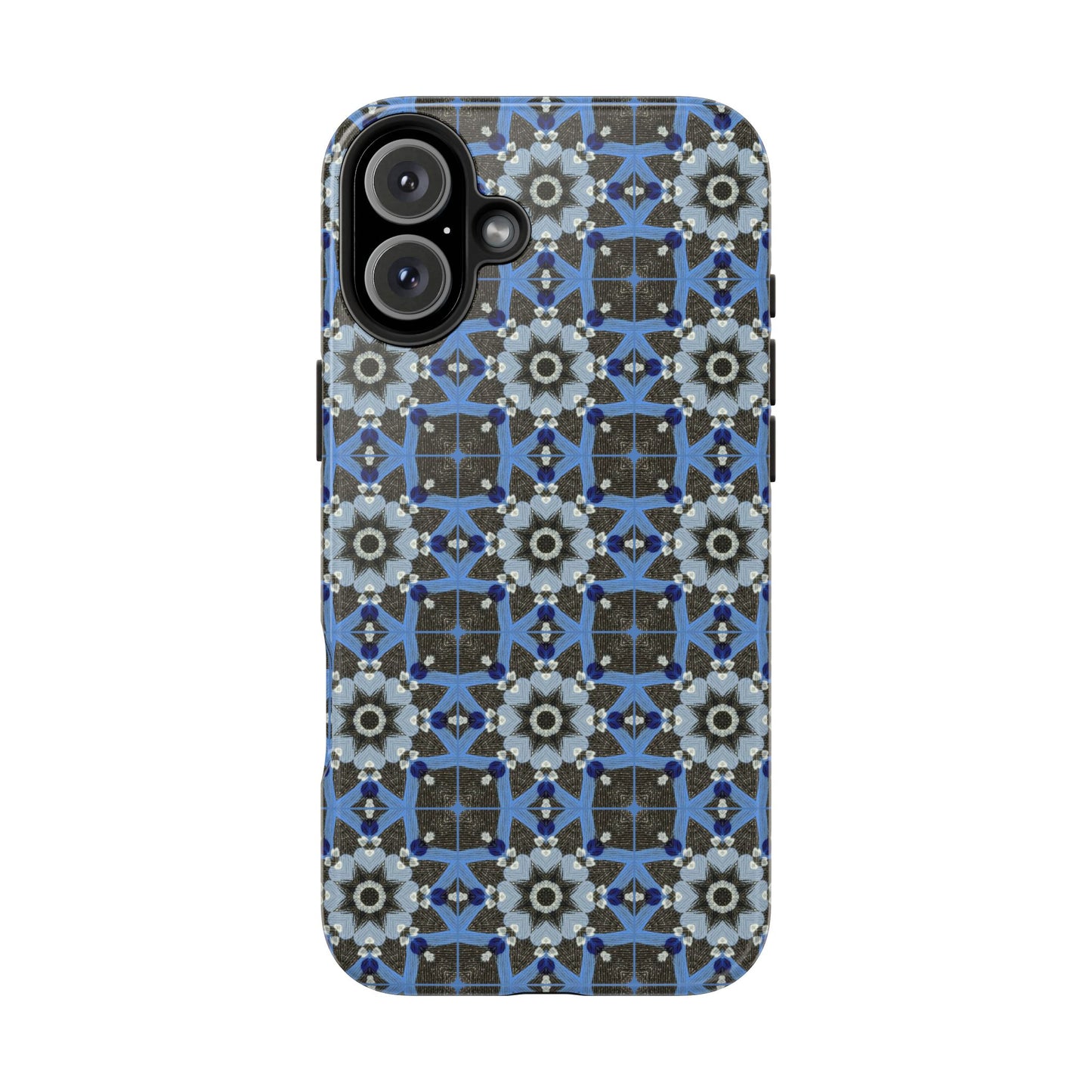 Blue Quilt Pattern Phone Case – Geometric Floral Protective Cover for iPhone & Android Models