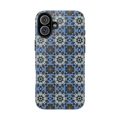 Blue Quilt Pattern Phone Case – Geometric Floral Protective Cover for iPhone & Android Models