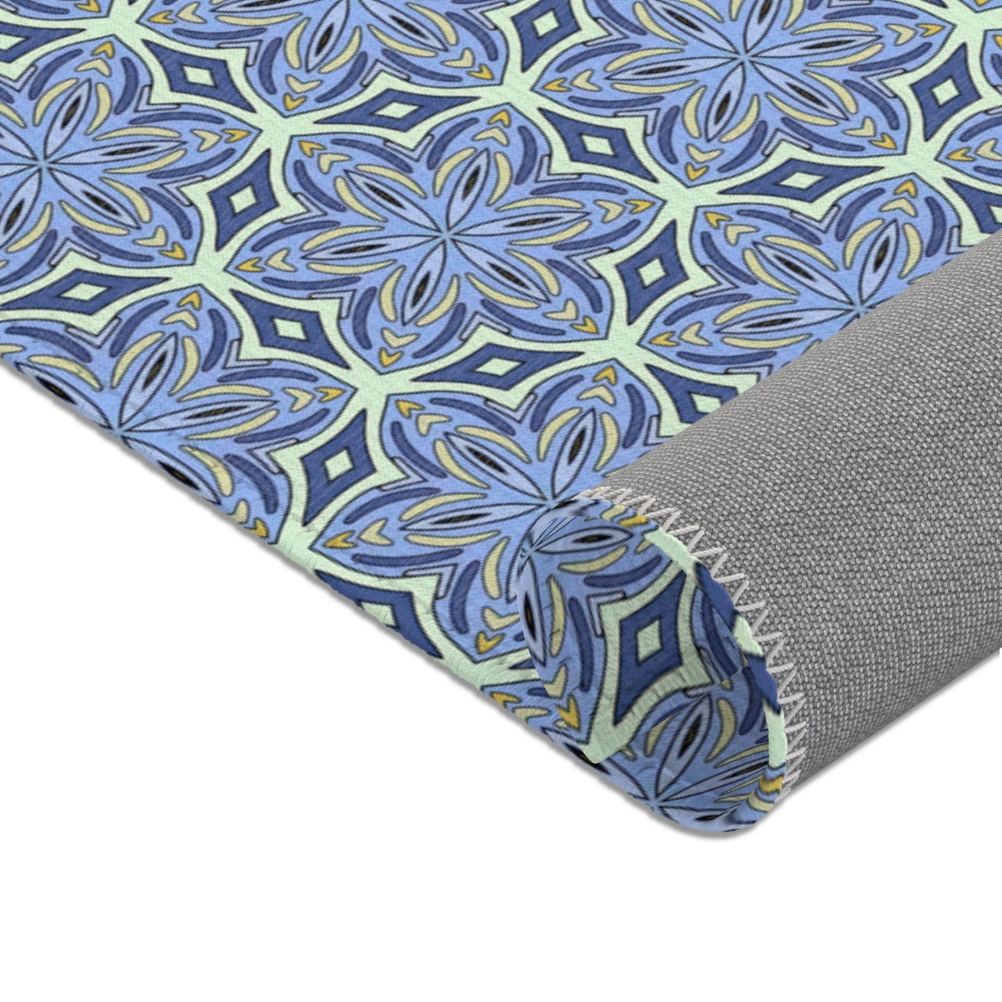 Pale Cornflower Blue and Yellow Area Rug – Geometric Modern Floor Decor for Living Rooms and Bedrooms
