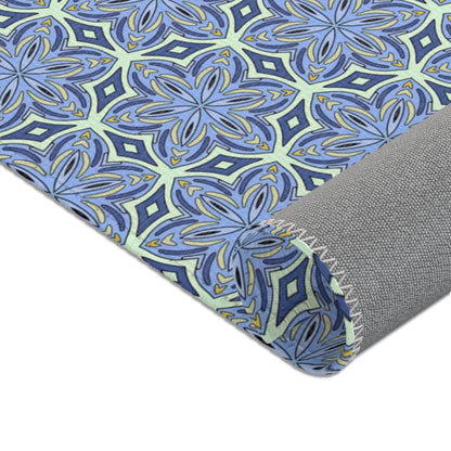 Pale Cornflower Blue and Yellow Area Rug – Geometric Modern Floor Decor for Living Rooms and Bedrooms