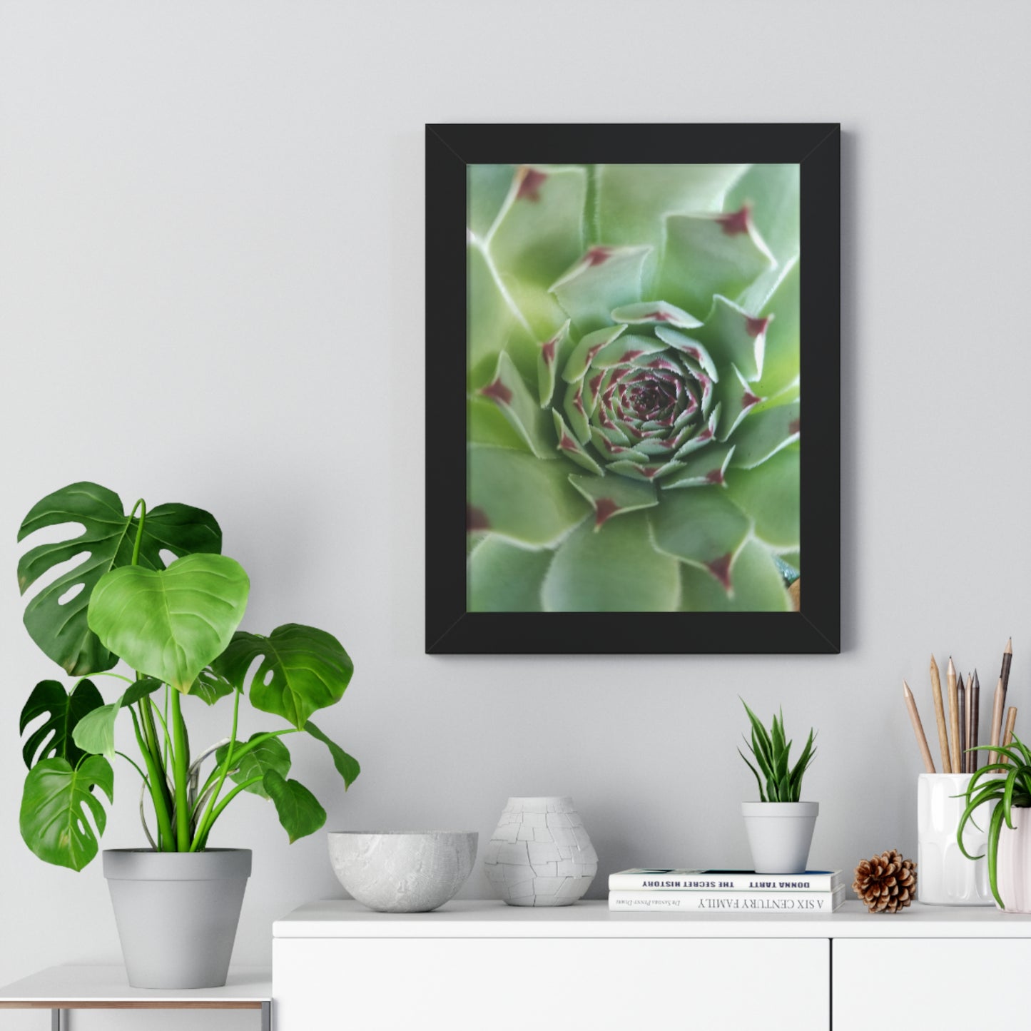 Pale Green Spiky Succulent Framed Print – Minimalist Botanical Wall Art for Desert-Inspired Interiors