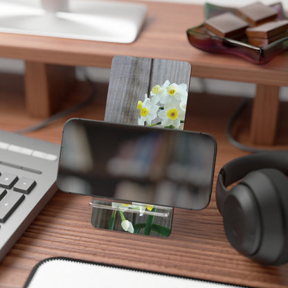 Daffodils by the Fence Phone Stand – Cottagecore Floral Desk Accessory with Rustic Spring Charm