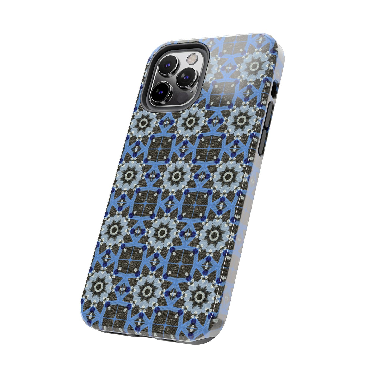 Blue Quilt Pattern Phone Case – Geometric Floral Protective Cover for iPhone & Android Models