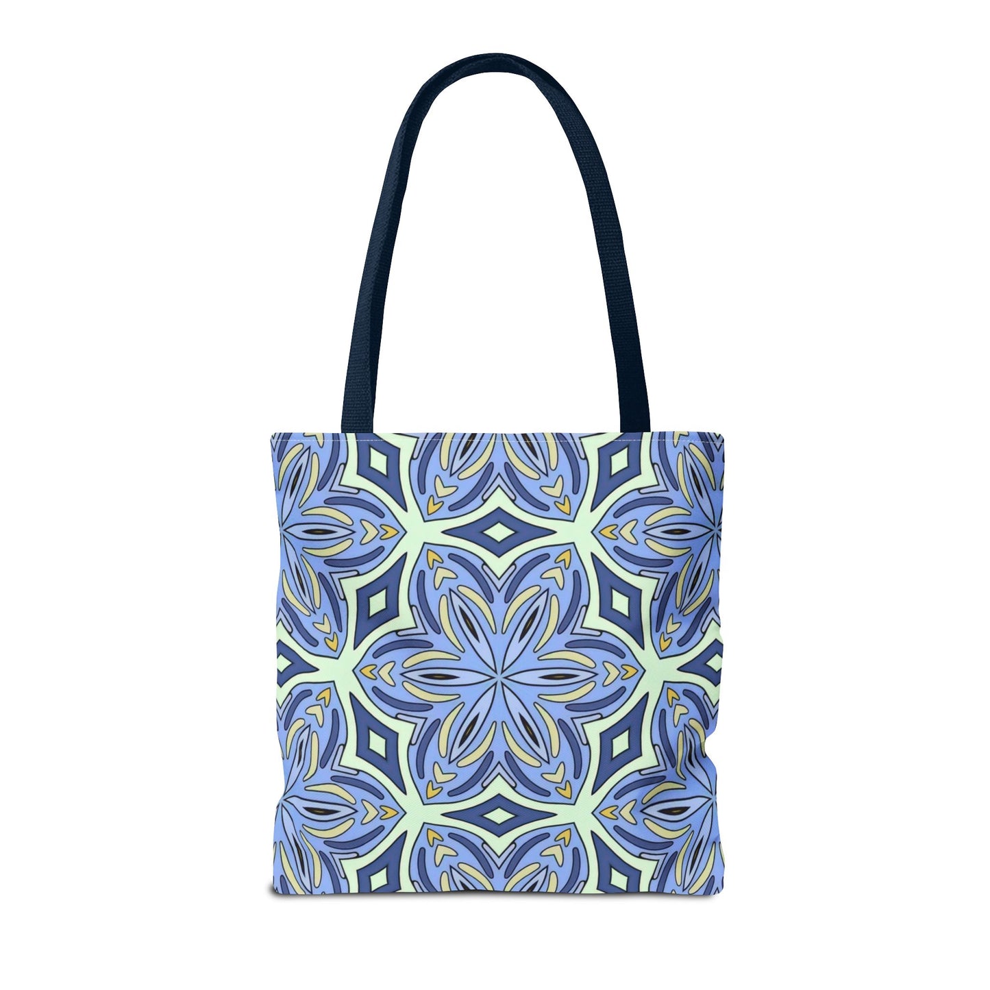 Pale Cornflower Blue and Yellow Tote Bag – Geometric Floral Pattern Reusable Shopping Bag for Everyday Use