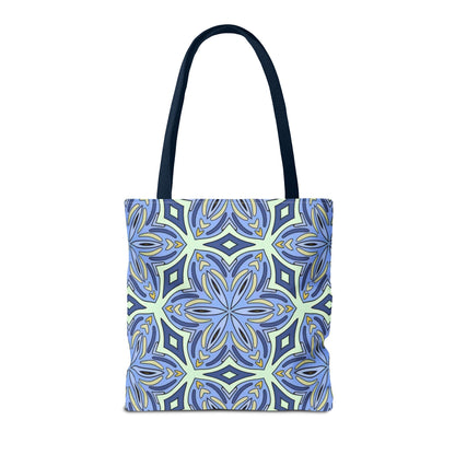 Pale Cornflower Blue and Yellow Tote Bag – Geometric Floral Pattern Reusable Shopping Bag for Everyday Use