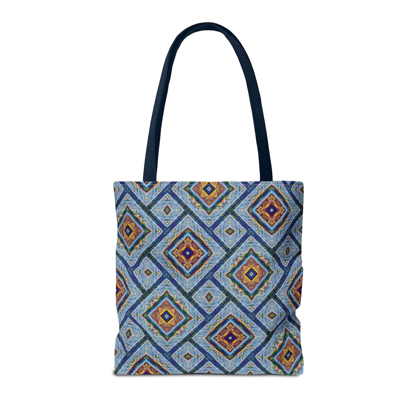 Blue Fusion Tiling Tote Bag – Blue Geometric Canvas, Modern Tile Pattern, Diamond Design Everyday Bag