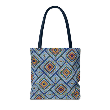 Blue Fusion Tiling Tote Bag – Blue Geometric Canvas, Modern Tile Pattern, Diamond Design Everyday Bag