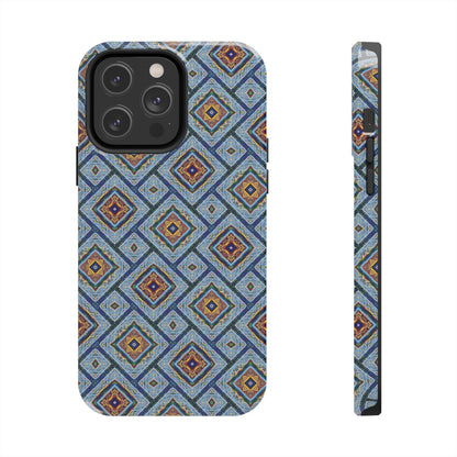 Blue Fusion Tiling Tough Case – Blue Geometric Phone Case, Modern Diamond Pattern Cover, Abstract Tile Design
