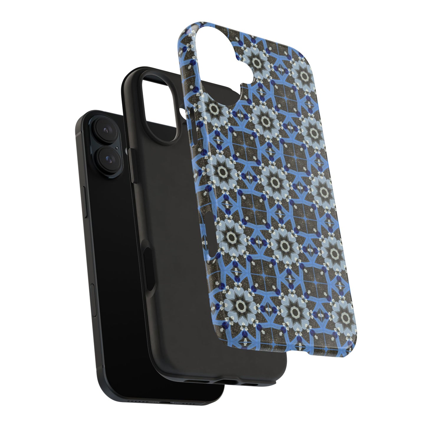 Blue Quilt Pattern Phone Case – Geometric Floral Protective Cover for iPhone & Android Models