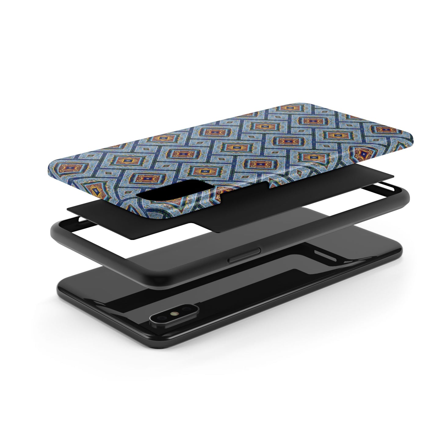 Blue Fusion Tiling Tough Case – Blue Geometric Phone Case, Modern Diamond Pattern Cover, Abstract Tile Design