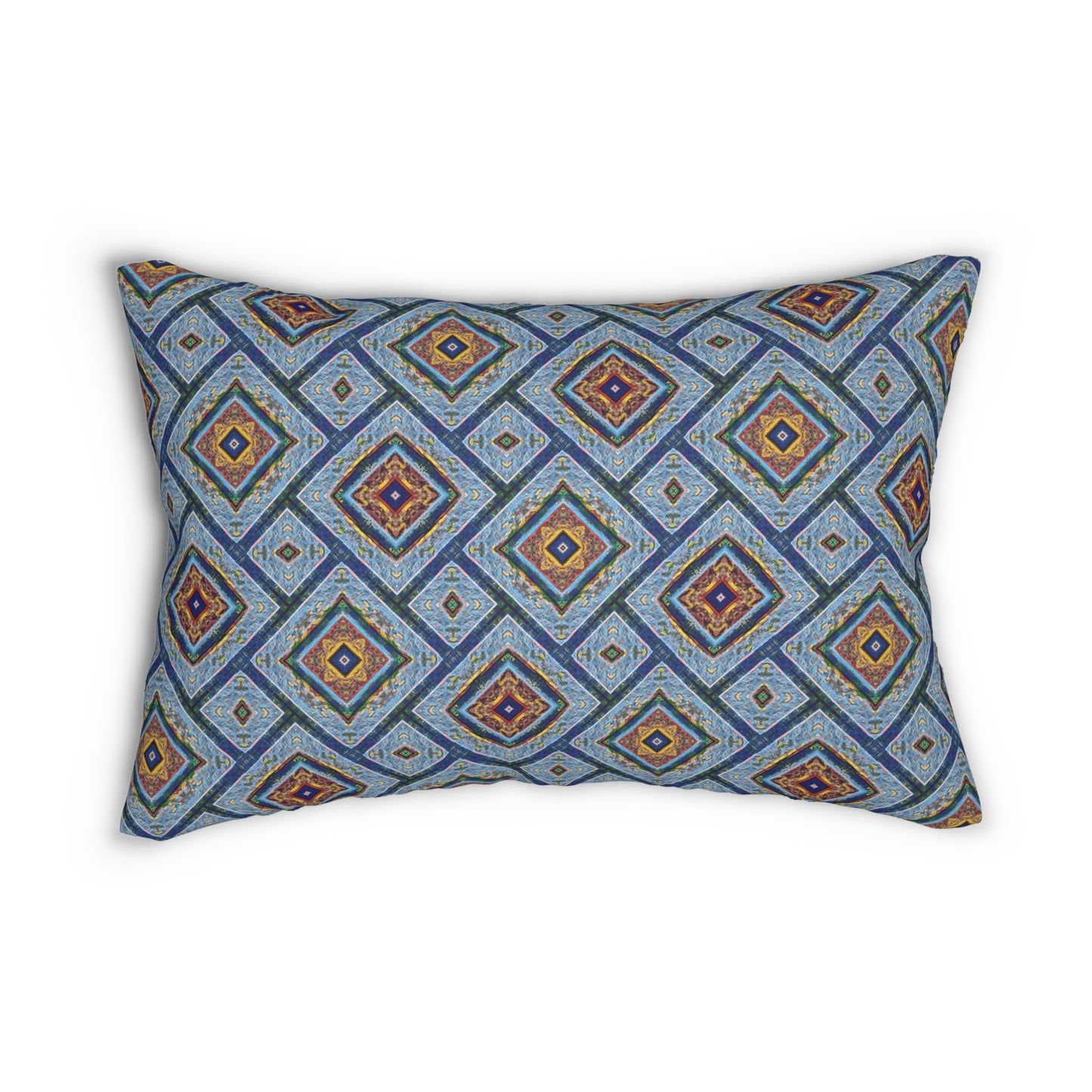 Blue Fusion Tiling Lumbar Pillow – Spun Polyester Decorative Cushion with Geometric Mosaic Pattern