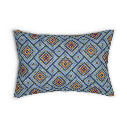 Blue Fusion Tiling Lumbar Pillow – Spun Polyester Decorative Cushion with Geometric Mosaic Pattern