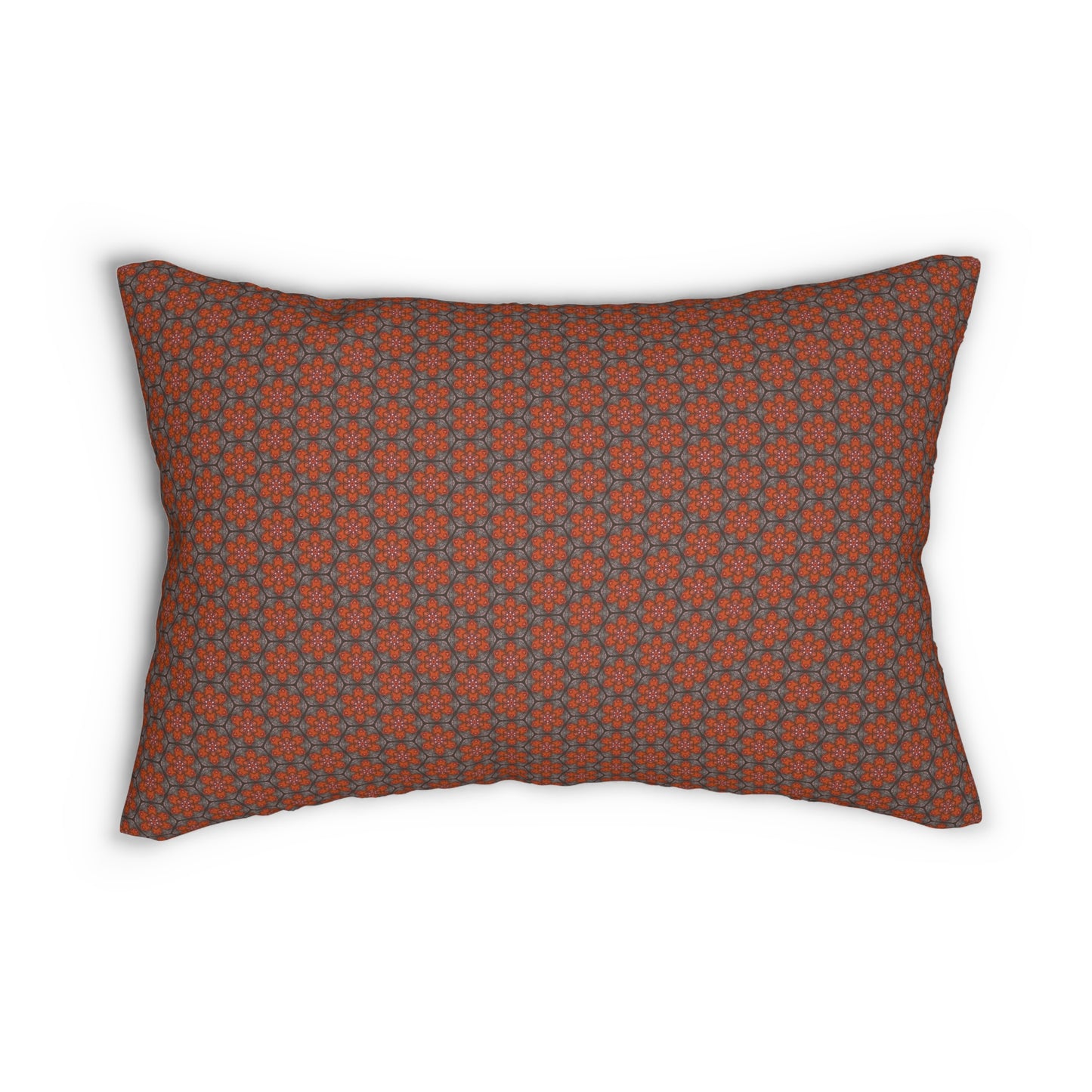 Geometric Poinsettia Tile Lumbar Pillow – Festive Red and Gray Floral Accent Cushion for Modern or Holiday Home Decor