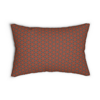 Geometric Poinsettia Tile Lumbar Pillow – Festive Red and Gray Floral Accent Cushion for Modern or Holiday Home Decor