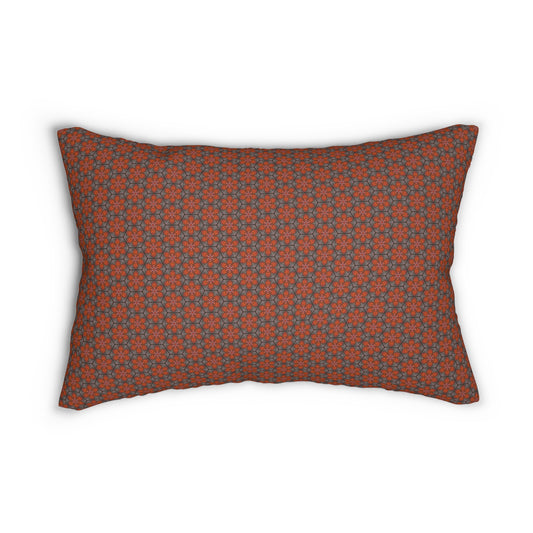 Geometric Poinsettia Tile Lumbar Pillow – Festive Red and Gray Floral Accent Cushion for Modern or Holiday Home Decor